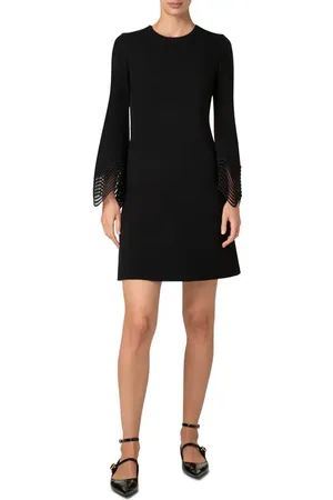 AKRIS Waved Lace Cuff Long Sleeve Jersey Minidress in at Nordstrom, Size 10