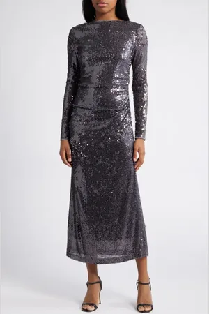 WAYF Kieran Sequin Cowl Back Long Sleeve Cocktail Dress in at Nordstrom, Size Large