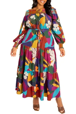 BUXOM COUTURE Floral Off the Shoulder Long Sleeve Maxi Dress in at Nordstrom, Size 1X