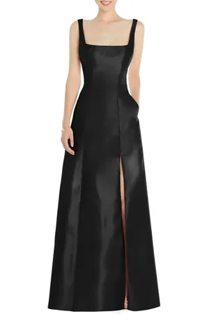 Alfred Sung Square Neck Satin A-Line Gown in at Nordstrom, Size 2