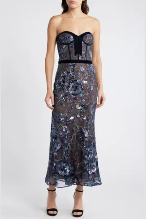 Marchesa Notte Floral Sequin Strapless Dress in at Nordstrom, Size 12