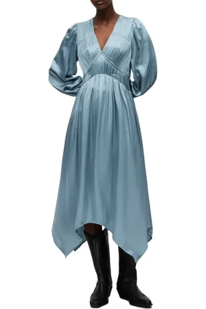 AllSaints Estelle Long Sleeve Asymmetric Hem Dress in at Nordstrom, Size 10 Us