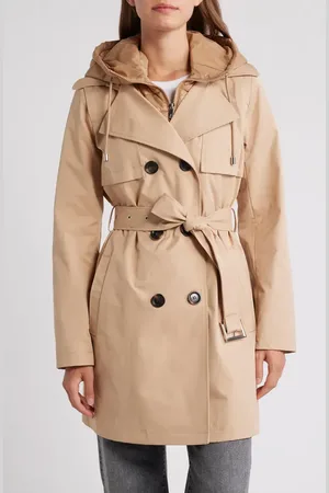 Sam Edelman Double Breasted Trench Coat with Removable Hooded Bib in at Nordstrom, Size Large