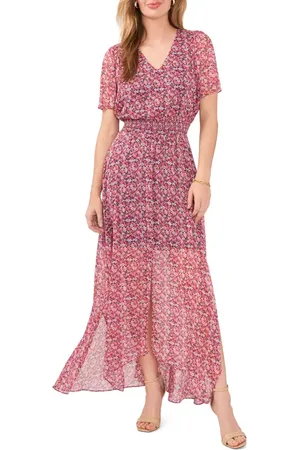 Chaussmoi Floral Smocked Waist Flutter Sleeve Maxi Dress in at Nordstrom, Size Small