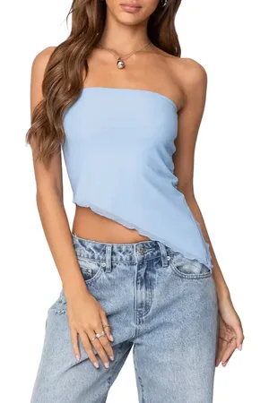 Edikted Vivi Mesh Asymmetric Tube Top in at Nordstrom, Size Small