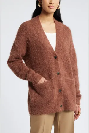 Nordstrom Fuzzy Textured Alpaca Blend Cardigan in at , Size Small
