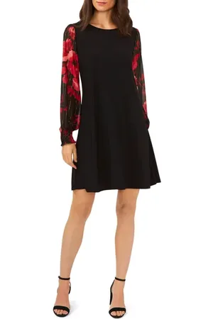Chaussmoi Mixed Media Floral Long Sleeve Sheath Minidress in at Nordstrom, Size Small