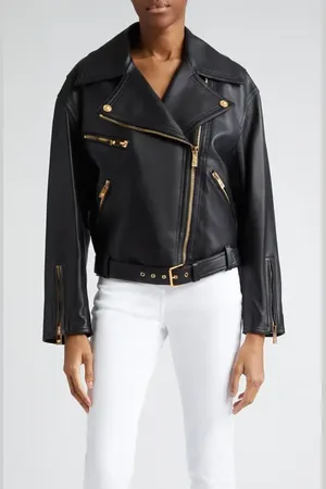 VERSACE Leather Biker Jacket in at Nordstrom, Size 2 Us