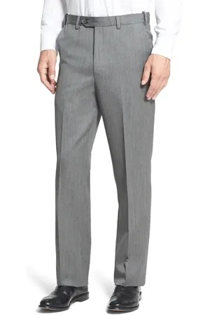 Berlei Self Sizer Waist Flat Front Classic Fit Wool Gabardine Trousers in at Nordstrom, Size 32 X Unhemmed