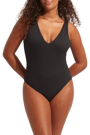 Seafolly Sea Dive Deep V-Neck One-Piece Swimsuit in at Nordstrom, Size 10 Us