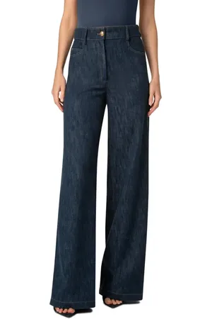 AKRIS Cooper High Waist Wide Leg Cotton & Wool Blend Jeans in at Nordstrom, Size 12