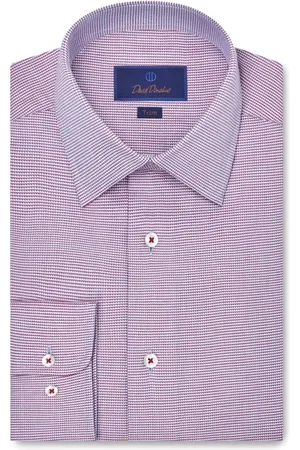 David Donahue Trim Fit Dobby Micro Check Cotton Dress Shirt in at Nordstrom, Size 14.5 - 32