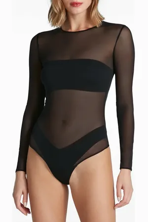 Commando Chic Long Sleeve Mesh Bodysuit in at Nordstrom, Size Large