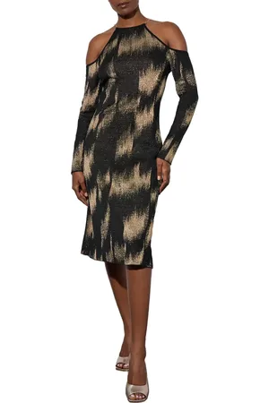 Ming Wang Metallic Long Sleeve Jacquard Midi Dress in at Nordstrom, Size X-Small