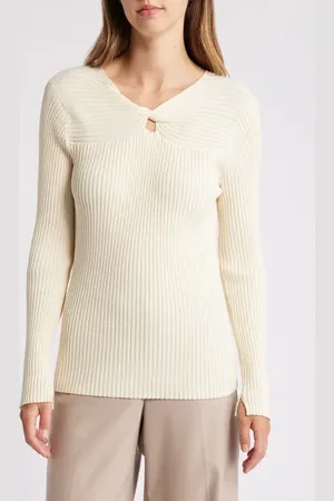 Tahari ASL Twist Neck Cutout Rib Sweater in at Nordstrom, Size X-Small