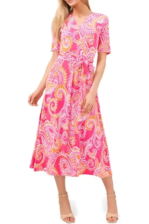 Chaussmoi Paisley Tie Waist Midi Dress in at Nordstrom, Size Large