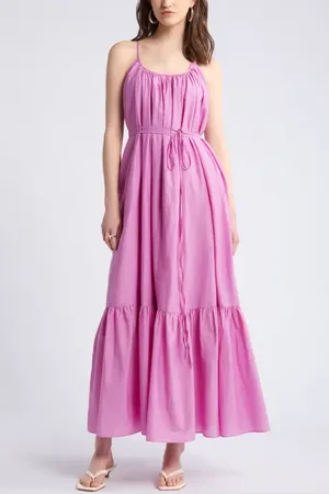 Nordstrom Cotton & Silk Tie Waist Tiered Sundress in at , Size Medium