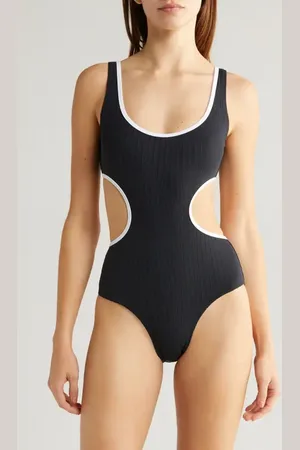 Solid Sarah Cutout Rib One-Piece Swimsuit in at Nordstrom, Size Small