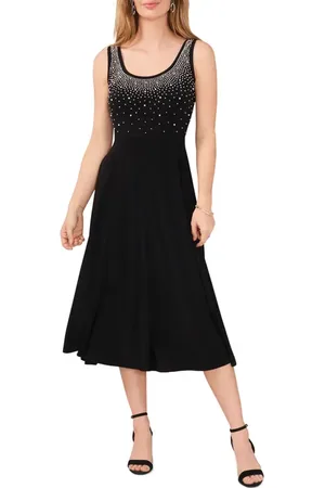 Chaussmoi Embellished Imitation Pearl Fit & Flare Dress in at Nordstrom, Size Small