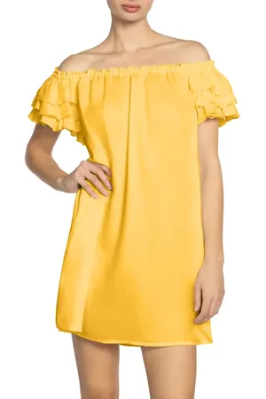 Robin Piccone Summer Ruffle Off the Shoulder Cover-Up Dress in at Nordstrom, Size X-Small