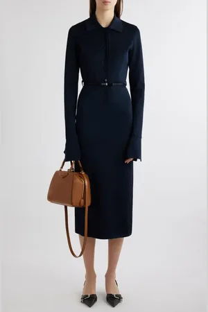 Givenchy Bow Belt Long Sleeve Midi Shirtdress in at Nordstrom, Size X-Large