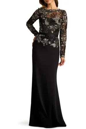 Tadashi Shoji Floral Lace Embroidery Long Sleeve Gown in at Nordstrom, Size 6