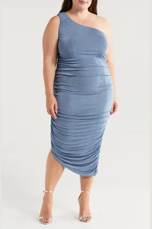 24Seven Comfort Apparel One-Shoulder Asymmetric Body-Con Midi Dress in at Nordstrom, Size 2X