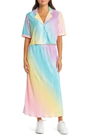 Dressed in Lala Est La Vie Rainbow Stripe Two-Piece Shirt & Skirt Set in at Nordstrom, Size Small