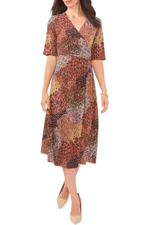 Chaussmoi Mixed Print Faux Wrap Midi Dress in at Nordstrom, Size Small