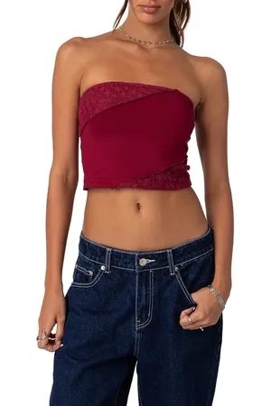 Edikted Lace Patchwork Crop Tube Top in at Nordstrom, Size X-Small