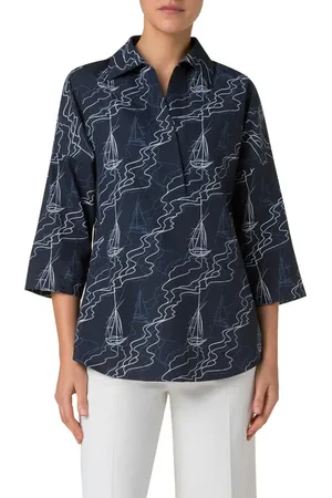 AKRIS Sailboat Print Poplin Tunic in at Nordstrom, Size 6