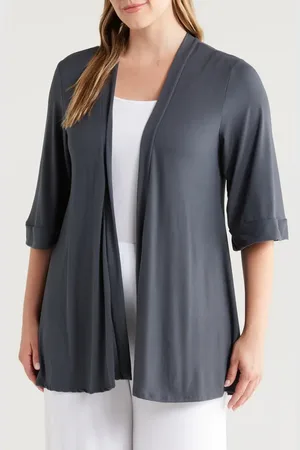 24Seven Comfort Apparel Open Front Cardigan in at Nordstrom, Size 2X