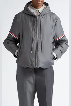 Thom Browne Tricolor Armband Down Hooded Jacket in at Nordstrom, Size 0 Us