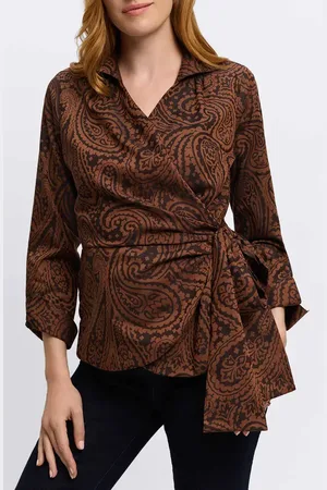 Foxcroft Saline Paisley Jacquard Wrap Top in at Nordstrom, Size X-Large