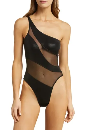 Norma Kamali Snake Mesh Inset One-Shoulder One-Piece Swimsuit in at Nordstrom, Size Small