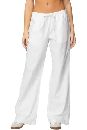 Edikted Alexa Low Rise Drawstring Linen Blend Pants in at Nordstrom, Size X-Large