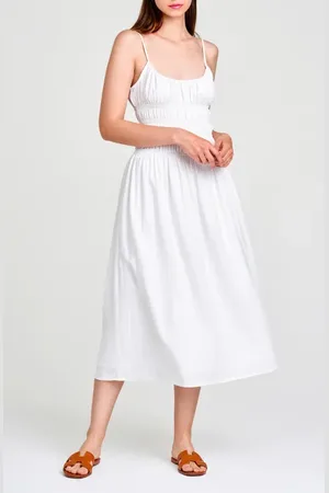 WAYF Isabelle Smocked Linen Blend Midi Sundress in at Nordstrom, Size Small