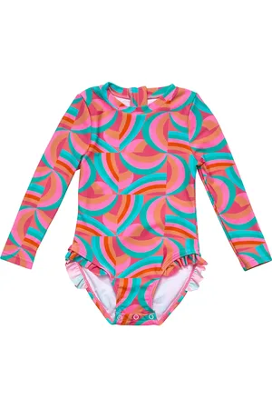 Snapper Rock Geo Melon Long Sleeve Rashguard Swimsuit in at Nordstrom, Size 24-36M