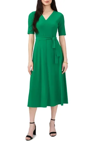 Chaussmoi V-Neck Belted Midi Dress in at Nordstrom, Size Small