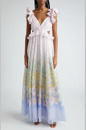 ZIMMERMANN Floral Ruffle Linen & Silk Gown in at Nordstrom, Size 1