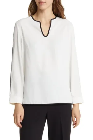 Ming Wang Split Sleeve Cr??pe de Chine Blouse in at Nordstrom, Size X-Small