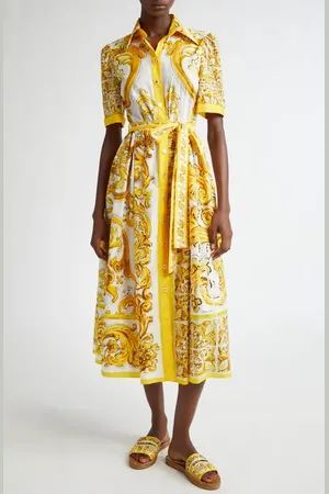 Dolce & Gabbana Majolica Print Cotton Poplin Midi Shirtdress in at Nordstrom, Size 8 Us