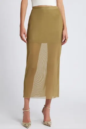 Open Edit Sheer Mesh Midi Skirt in at Nordstrom, Size X-Large