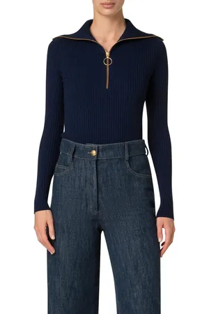 AKRIS Convertible Collar Merino Wool Rib Sweater in at Nordstrom, Size 10