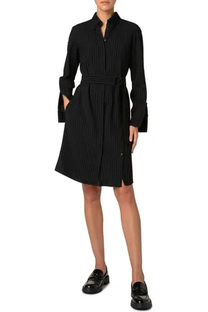 AKRIS Pinstripe Long Sleeve Wool Blend Crepe Shirtdress in at Nordstrom, Size 2