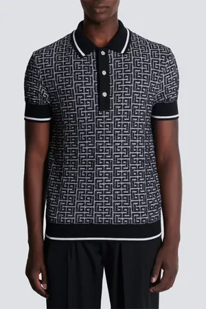 Balmain Monogram Jacquard Merino Wool Polo Sweater in at Nordstrom, Size Large