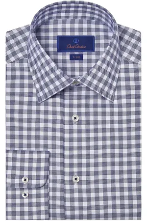David Donahue Trim Fit Check Cotton Dress Shirt in at Nordstrom, Size 15 - 32