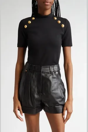 Balmain Six-Button Detail Mock Neck T-Shirt in at Nordstrom, Size Medium