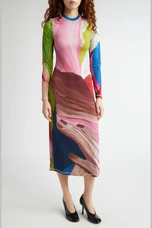 STINE GOYA Print Long Sleeve Body-Con Stretch Jersey Midi Dress in at Nordstrom, Size X-Small