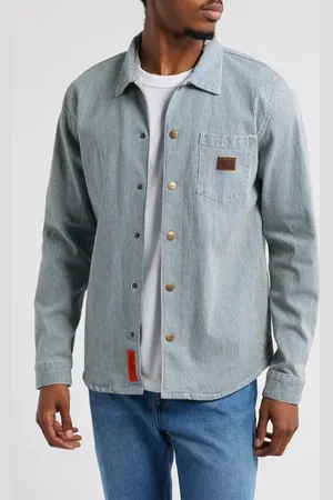 RVCA Hickory Stripe Cotton Overshirt in at Nordstrom, Size Large